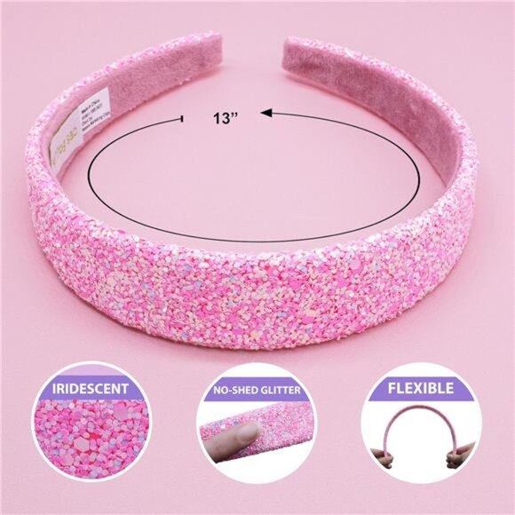 Girl glitter headband pink iridescent non slip kids hair accessory cute fit girl - Picture 5 of 7